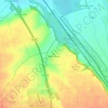 Mapa topográfico Rottenberg, altitud, relieve
