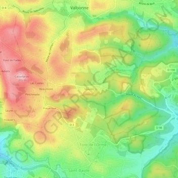 Mapa topográfico Maures, altitud, relieve