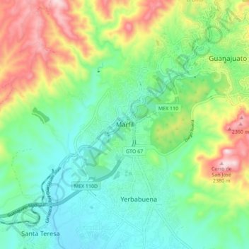 Mapa topográfico Marfil, altitud, relieve