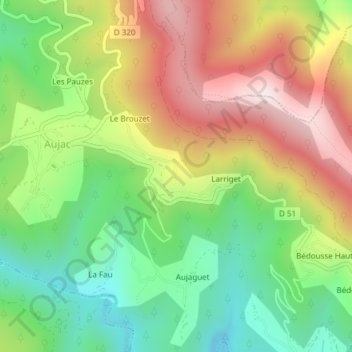 Mapa topográfico Château du Cheylard d’Aujac, altitud, relieve