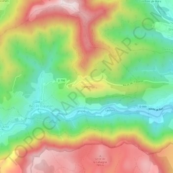 Mapa topográfico Esparon, altitud, relieve
