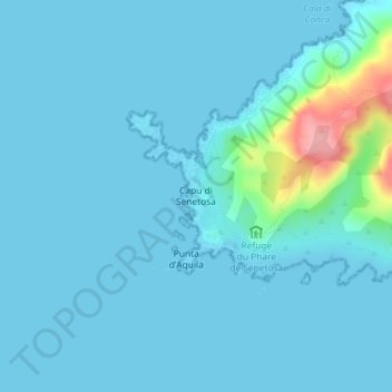 Mapa topográfico Capu di Senetosa, altitud, relieve