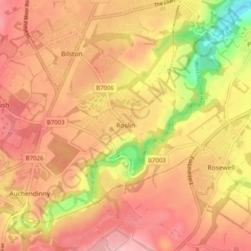 Mapa topográfico Roslin, altitud, relieve