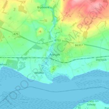 Mapa topográfico Annan, altitud, relieve