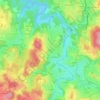 Mapa topográfico Utiac, altitud, relieve