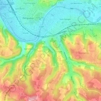 Mapa topográfico Prompsault, altitud, relieve