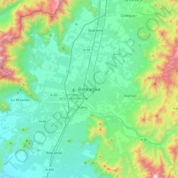 Mapa topográfico Rancagua, altitud, relieve