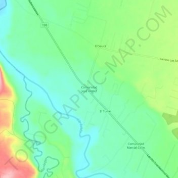 Mapa topográfico Comunidad José Antilef, altitud, relieve