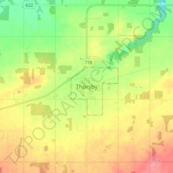 Mapa topográfico Thorsby, altitud, relieve