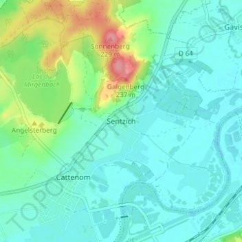 Mapa topográfico Sentzich, altitud, relieve