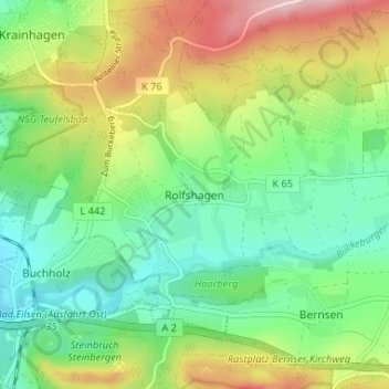 Mapa topográfico Rolfshagen, altitud, relieve