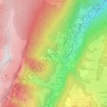 Mapa topográfico La Croizette, altitud, relieve