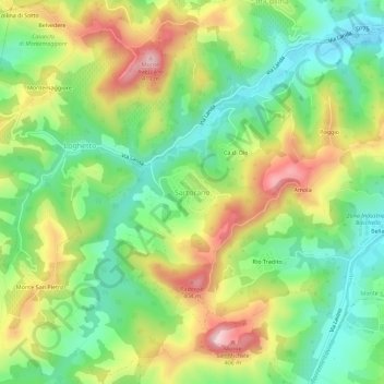 Mapa topográfico Sartorano, altitud, relieve