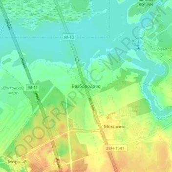 Mapa topográfico Безбородово, altitud, relieve