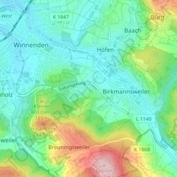 Mapa topográfico Burkhardshof, altitud, relieve