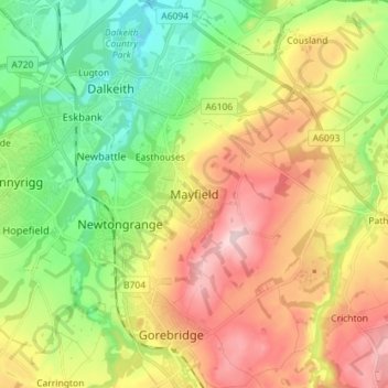 Mapa topográfico Mayfield, altitud, relieve