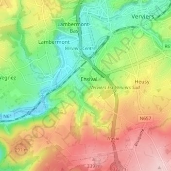 Mapa topográfico Préri, altitud, relieve