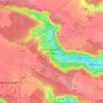 Mapa topográfico Saint-Lambert-des-Bois, altitud, relieve