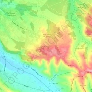 Mapa topográfico Saint-Martial, altitud, relieve