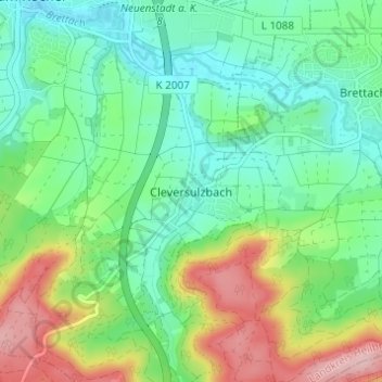 Mapa topográfico Cleversulzbach, altitud, relieve