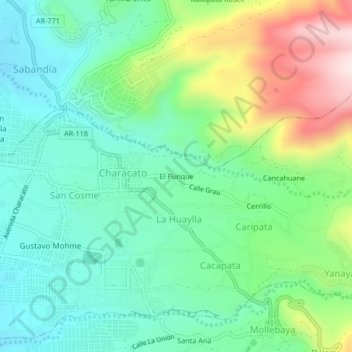 Mapa topográfico El Punque, altitud, relieve