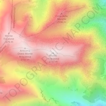 Mapa topográfico Monte Acquaviva, altitud, relieve