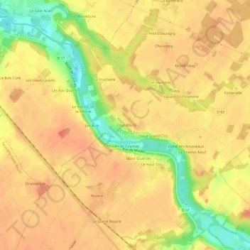 Mapa topográfico Chatilllon, altitud, relieve