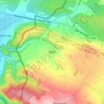Mapa topográfico Dion, altitud, relieve