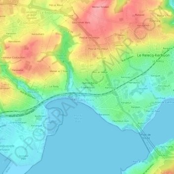Mapa topográfico Coatanguy, altitud, relieve
