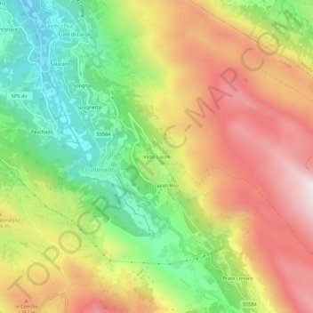 Mapa topográfico Vado Lucoli, altitud, relieve