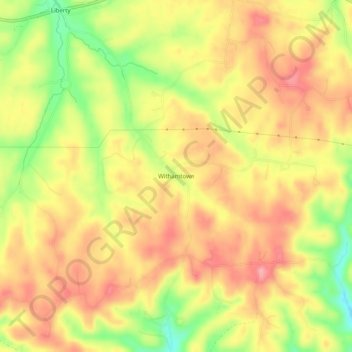 Mapa topográfico Withamtown, altitud, relieve