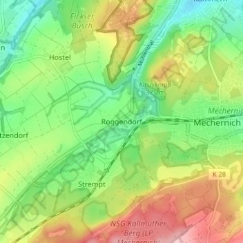 Mapa topográfico Roggendorf, altitud, relieve