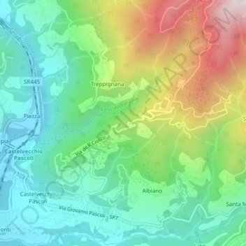 Mapa topográfico Il Ciocco, altitud, relieve
