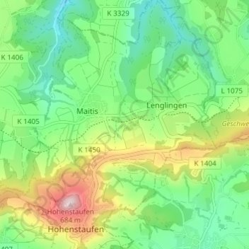 Mapa topográfico Hirschhof, altitud, relieve