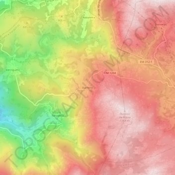 Mapa topográfico Barreiro, altitud, relieve