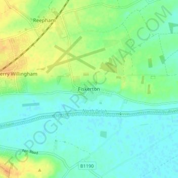 Mapa topográfico Fiskerton, altitud, relieve