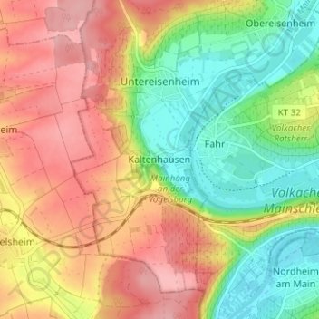 Mapa topográfico Kaltenhausen, altitud, relieve