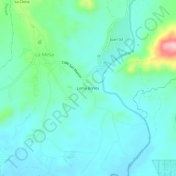 Mapa topográfico Loma Bonita, altitud, relieve
