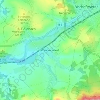 Mapa topográfico Weickersdorf, altitud, relieve