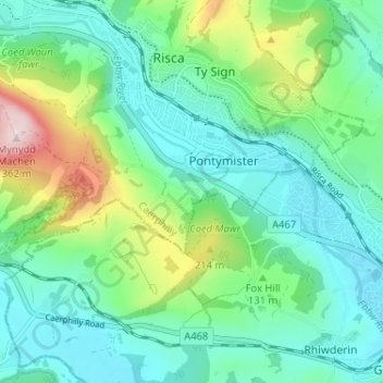 Mapa topográfico Ochrwyth, altitud, relieve