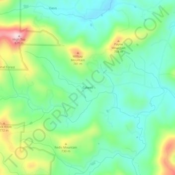 Mapa topográfico Colwell, altitud, relieve