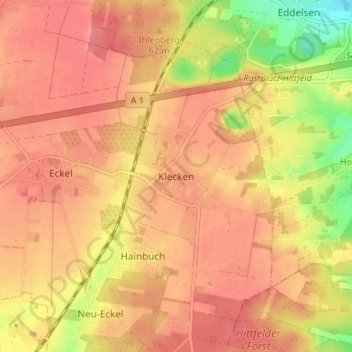Mapa topográfico Klecken, altitud, relieve