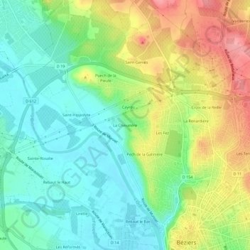 Mapa topográfico La Chevalière, altitud, relieve