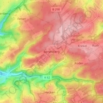 Mapa topográfico Benenberg, altitud, relieve