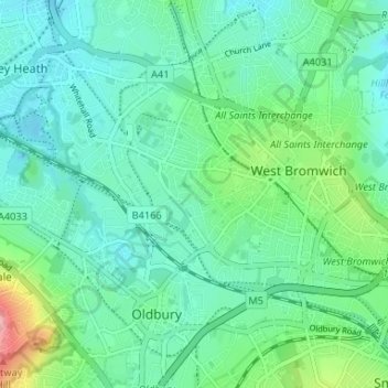 Mapa topográfico Ireland Green, altitud, relieve