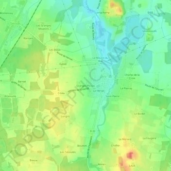Mapa topográfico Granges Piroux, altitud, relieve
