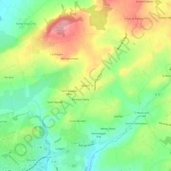 Mapa topográfico Goadré, altitud, relieve