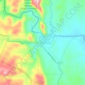 Mapa topográfico Cerro Colorado, altitud, relieve