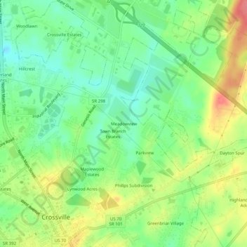 Mapa topográfico Meadowview, altitud, relieve