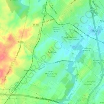 Mapa topográfico Bent Tree, altitud, relieve